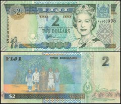 Fiji 2 Dollars Banknote, 2002, P-104, UNC, Queen Elizabeth II