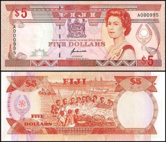 Fiji 5 Dollars Banknote, 1992, P-93a, UNC, Queen Elizabeth II, Signature J. Kuabuabola