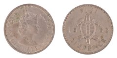 Fiji 6 Pence Silver Coin, 1962, KM #19, VF-Very Fine, Queen Elizabeth II, Turtle