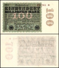 Germany 100 Millionen - Million Mark Banknote, 1923, P-107d.1, UNC