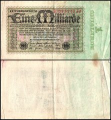 Germany 1 Milliarde - Billion Mark Banknote, 1923, P-114, Used