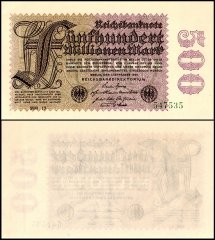 Germany 500 Millionen - Million Mark Banknote, 1923, P-110d.1, UNC