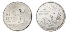 Germany Federal Republic 10 Euro Silver Coin, 2008, KM #273, XF-Extremely Fine, Commemorative, 200th Anniversary of Birth of Poet Carl Spitzweg