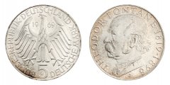 Germany Federal Republic 5 Deutsche Mark Coin, 1969, KM #125, VF-Very Fine, Commemorative, 150th Anniversary of Birth of Theodor Fontane