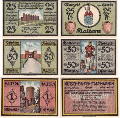 Haltern 25 Pfennig - 1 Mark 3 Pieces Notgeld Set, 1921, Mehl # 514, UNC