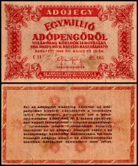 Hungary 1 Million Adopengo Banknote, 1946, P-140a, Used