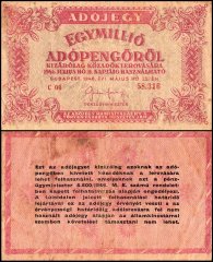 Hungary 1 Million Adopengo Banknote, 1946, P-140a.2, Used