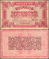 Hungary 1 Million Adopengo Banknote, 1946, P-140b.3, Used