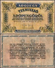 Hungary 10 Million Adopengo Banknote, 1946, P-141a.1, Used