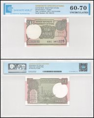 India 1 Rupee Banknote, 2017, P-117c, UNC, TAP 60-70 Authenticated