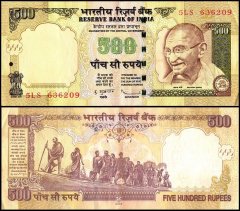 India 500 Rupees Banknote, 2010, P-99w, Used, Plate Letter R