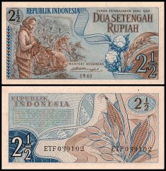 Indonesia 2 1/2 Rupiah Banknote, 1961, P-79, UNC