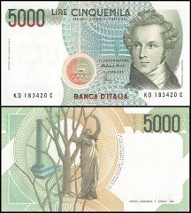 Italy 5,000 Lire Banknote, 1985, P-111c, UNC