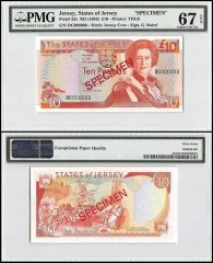 Jersey 10 Pounds, ND 1993, P-22s, DC Series, Queen Elizabeth II, Specimen, PMG 67