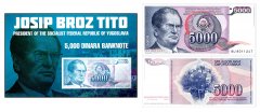 Josip Broz Tito President of the Socialist Federal Republic of Yugoslavia, Yugoslavia 5,000 Dinara Banknote, 1985, P-93, UNC, Folder-Card w/ COA