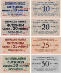Koberg 10 - 50 Pfennig 4 Pieces Notgeld Set, 1921, Mehl #713.1a, UNC