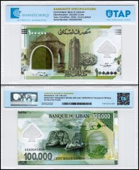 Lebanon 100,000 Livres Banknote, 2020, P-99, UNC, Commemorative, Polymer, TAP Authenticated