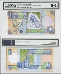 Libya 1 Dinar, ND 2002, P-64a, PMG 66