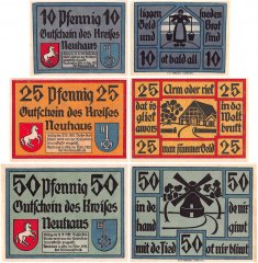 Neuhaus Oste 10 - 50 Pfennig 3 Pieces Notgeld Set, 1921, Mehl #947, UNC