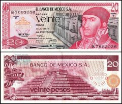 Mexico 20 Pesos Banknote, 1972-1977, P-64, Used