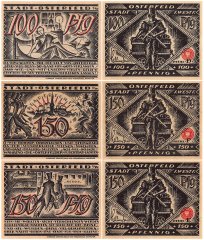 Osterfeld 100 - 150 Pfennig 3 Pieces Notgeld Set, 1921, Mehl #1033.1, UNC