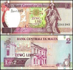 Malta 2 Liri Banknote, L.1967 (1994), P-45d, UNC