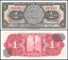 Mexico 1 Peso Banknote, 1969, P-59k, UNC, Series BGG