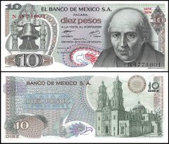 Mexico 10 Pesos Banknote, 1977, P-63i, UNC, Series 1EN
