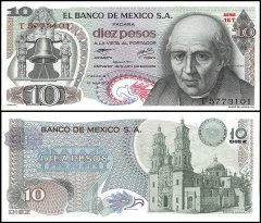 Mexico 10 Pesos Banknote, 1977, P-63i, UNC, Series 1ET