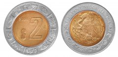 Mexico 2 Pesos 5.19g Bi-Metallic Coin, 2009, KM # 604, Golden Eagle