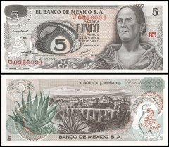 Mexico 5 Pesos Banknote, 1972, P-62c.1, UNC, Series 1AU