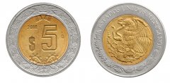 Mexico 5 Pesos Coin, 2018, KM #605, Mint, National Emblem