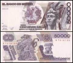 Mexico 50,000 Pesos Banknote, 1988, P-93a.10, UNC, Series ER