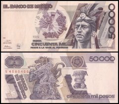 Mexico 50,000 Pesos Banknote, 1989, P-93b.5, UNC, Series FB
