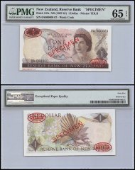 New Zealand 1 Dollar, ND 1967-81, P-163s, Specimen, Queen Elizabeth II, PMG 65