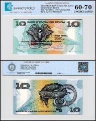 Papua New Guinea 10 Kina Banknote, 1998 ND, P-9e, UNC, TAP 60-70 Authenticated