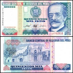 Peru 500,000 Intis Banknote, 1989, P-147z, UNC, Replacement