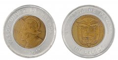 Panama 1 Balboa Coin, 2011, KM #141, XF-Extremely Fine, Vasco Nunez de Balboa, Coat of Arms