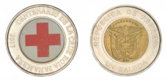 Panama 1 Balboa Coin, 2017, KM #177, XF-Extremely Fine, Commemorative, 100th Anniversary of Panamanian Red Cross (Colored)