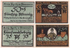 Pyritz 50 - 75 Pfennig 2 Pieces Notgeld Set, 1921, Mehl #1082.2, UNC