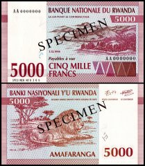 Rwanda 5,000 Francs Banknote, 1994, P-25s, UNC, Specimen