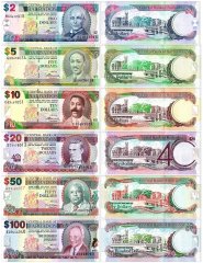 Barbados 2-100 Dollars 6 Pieces Full Banknote Set, P-66c-72, 2007-2012, UNC