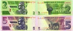 Zimbabwe 2-5 Dollars 2 Pieces Banknote Bond Set, 2016, P-99-100, UNC