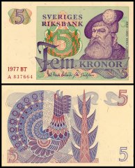Sweden 5 Kronor Banknote, 1977, P-51c.5, UNC