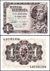 Spain 1 Peseta Banknote, 1948, P-135a, UNC