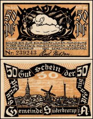 Suederbrarup 50 Pfennig Notgeld, 1920, Mehl #1294.5, UNC