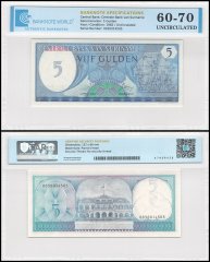 Suriname 5 Gulden Banknote, 1982, P-125, UNC, TAP 60-70 Authenticated