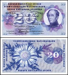 Switzerland 20 Francs Banknote, 1972, P-46t.3, UNC