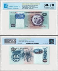 Angola 1,000 Kwanzas Banknote, 1987, P-121b, UNC, TAP 60-70 Authenticated