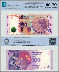 Argentina 100 Pesos Banknote, 2017, P-358d, UNC, TAP 60-70 Authenticated